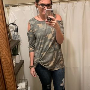 Camo cold shoulder boutique top